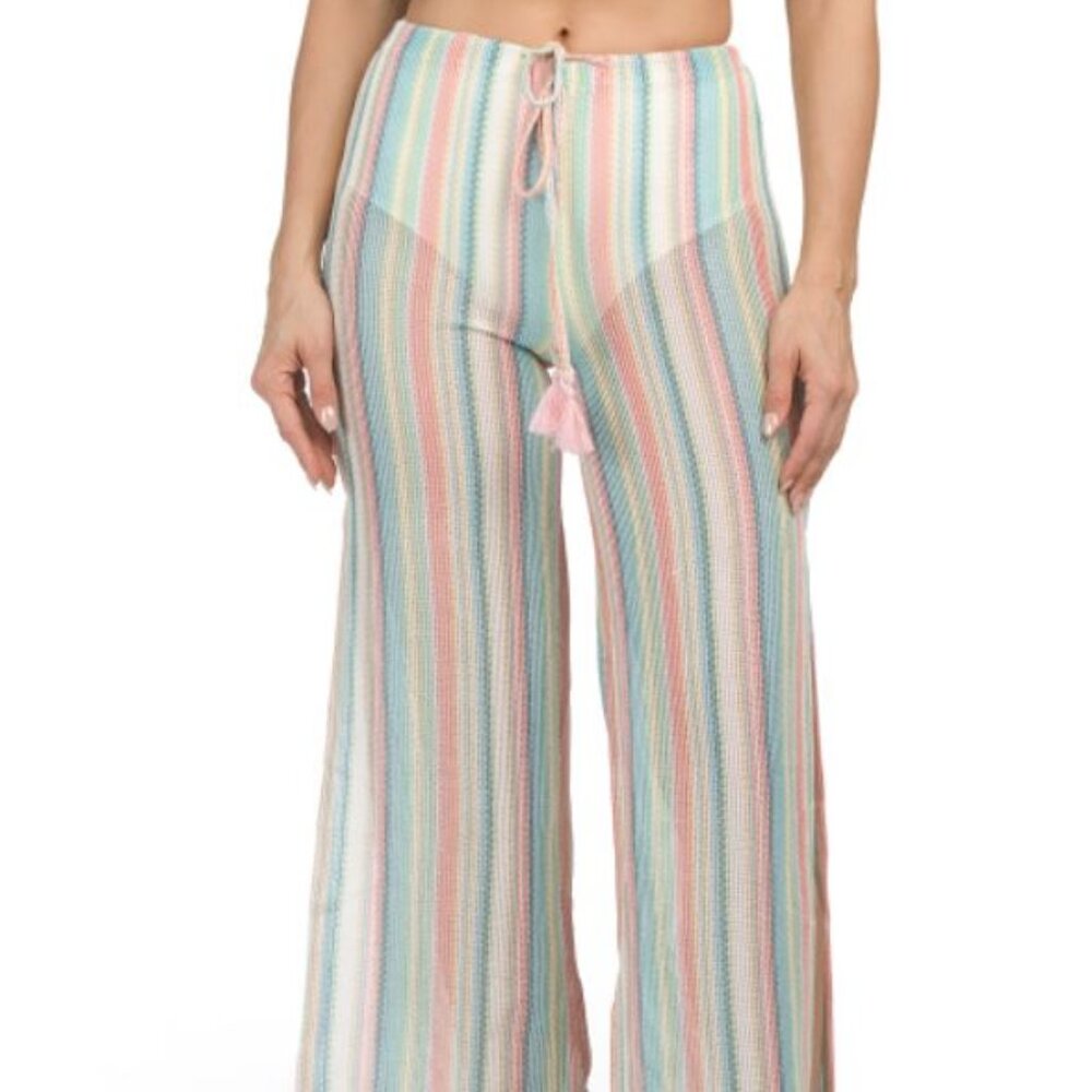 NWT MARINA BLU Multicolor Striped Wide Leg Swimsuit Cover-up Pants